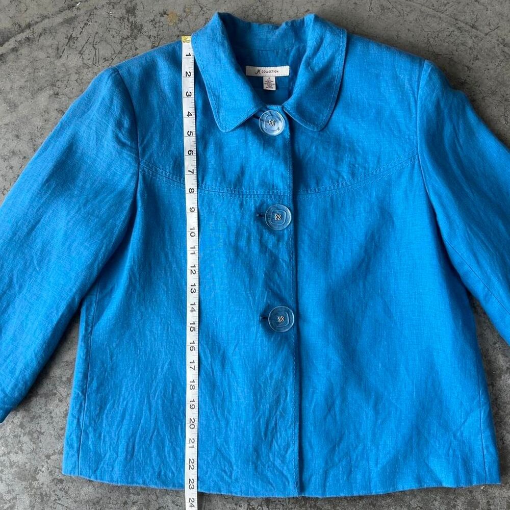 JM Collection Blue 100% Linen Button Up Jacket Blazer Top Clear Buttons Womens 8 - Picture 8 of 8